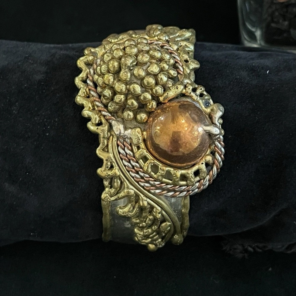 Vintage Mexican Cuff Bracelet Mixed Metals